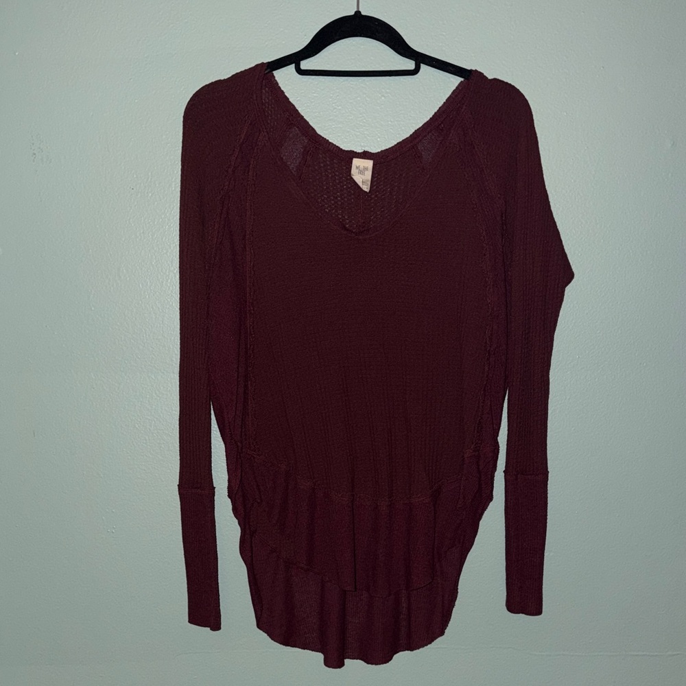 Free People Deep Wine Long Sleeve Top